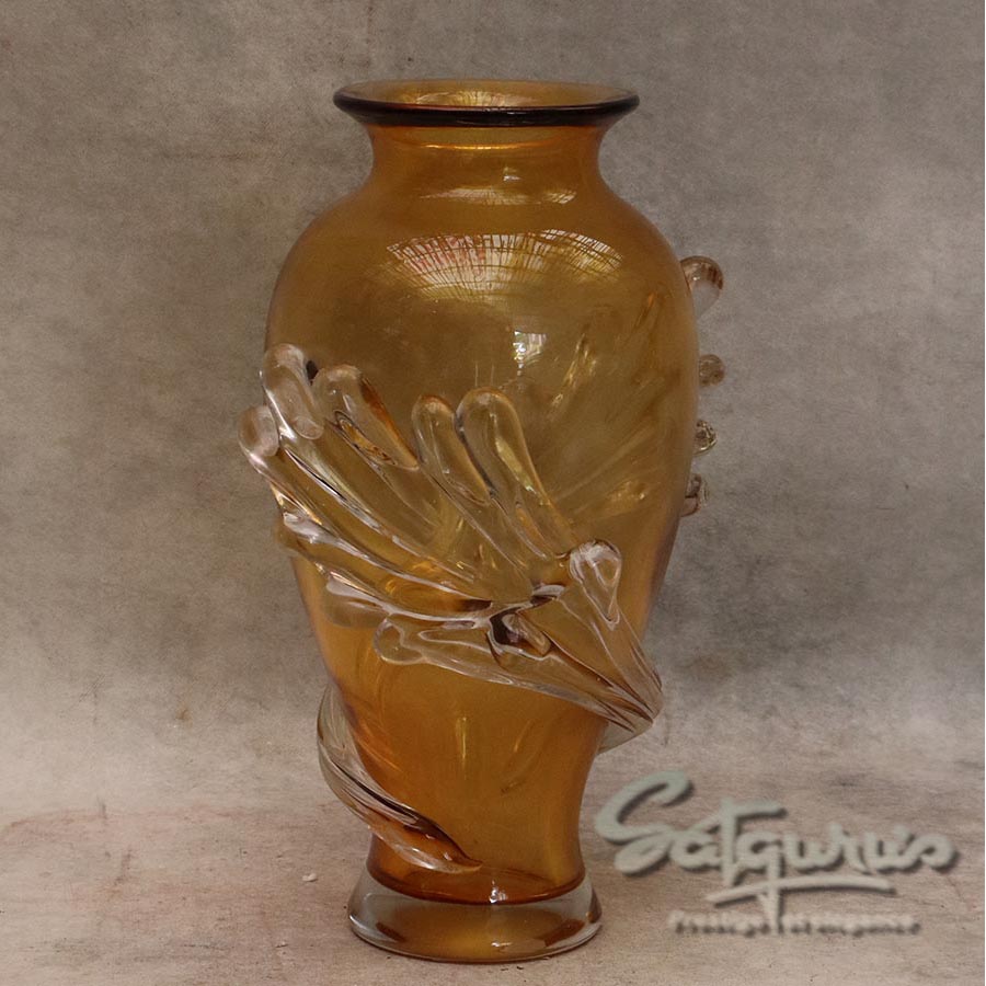 Vintage Amber Art Glass Vase By Satguru's