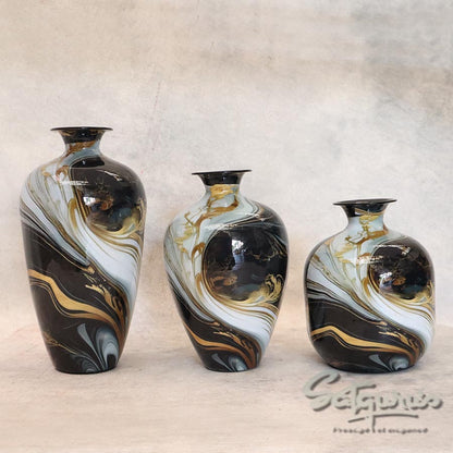 Abstract  Marble  Finish Vase ( Black) By Satguru's