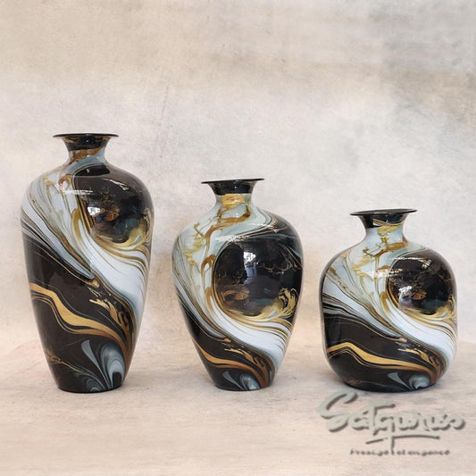 Abstract  Marble  Finish Vase ( Black) By Satguru's