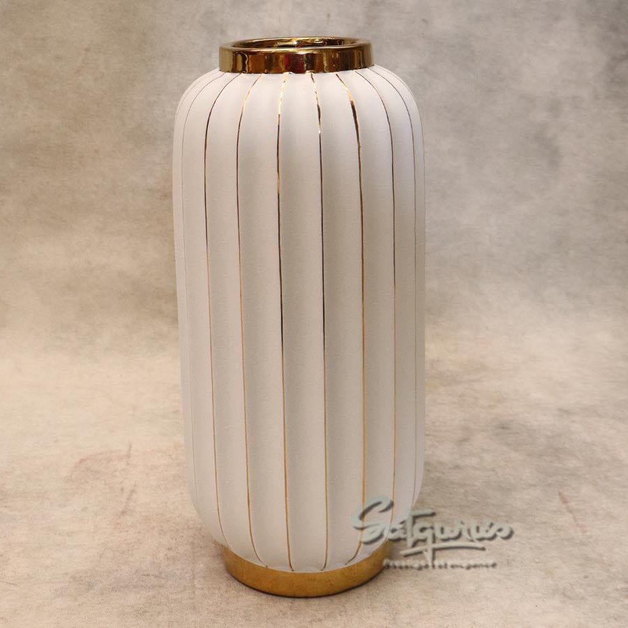 Small White Ribbed Ceramic Vase By Satguru's