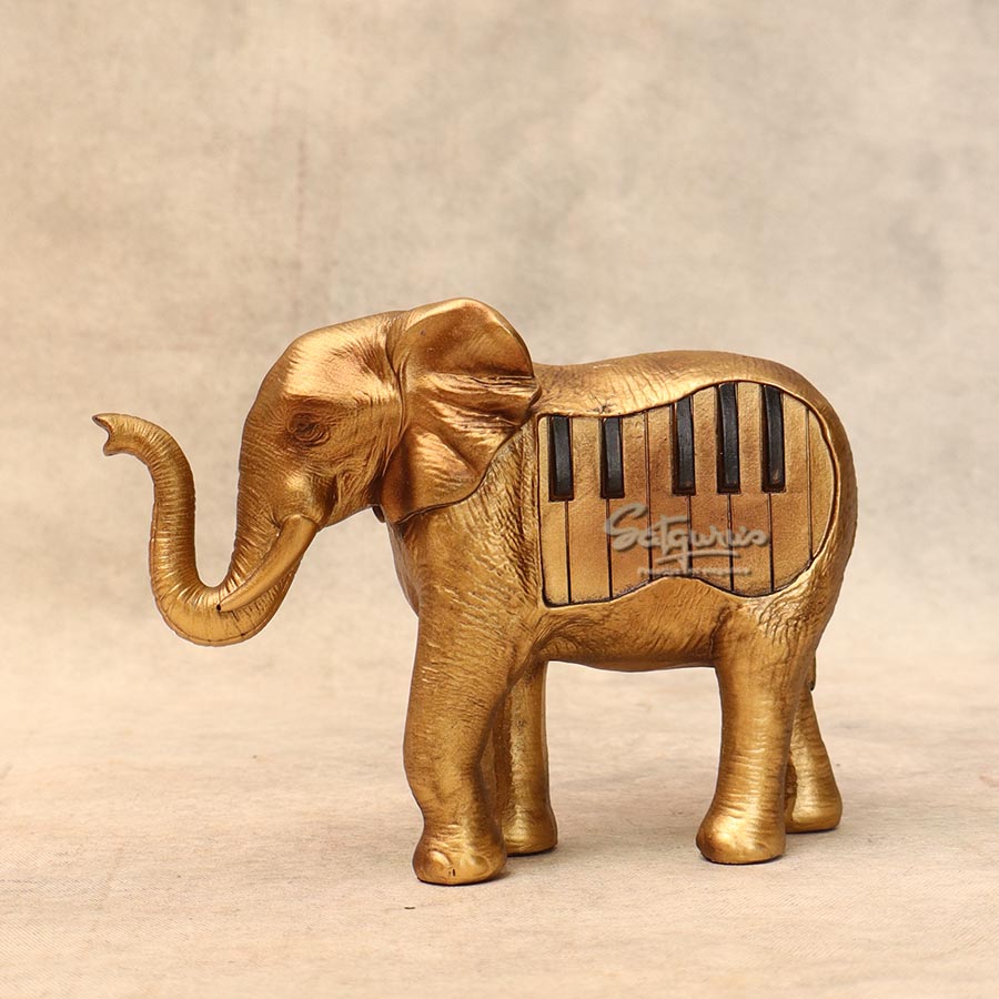 Golden Elephant Piano Keyboard ( Small ) Statue By Satguru's