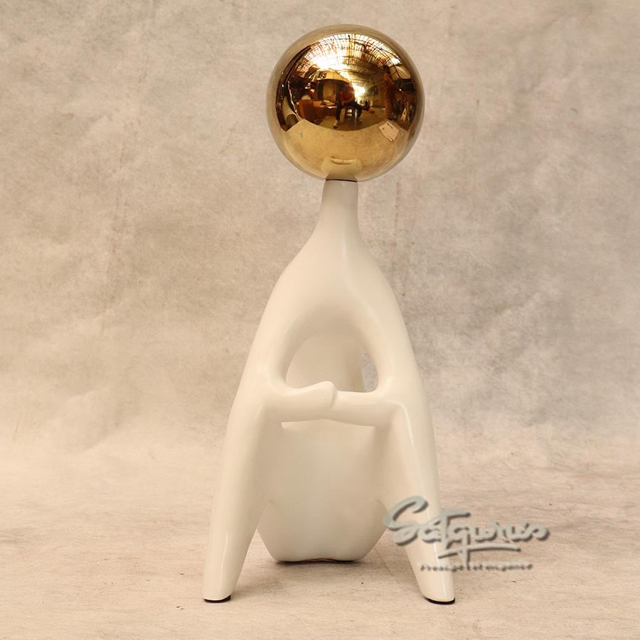 Small White Figurine with Golden Ball By Satguru's