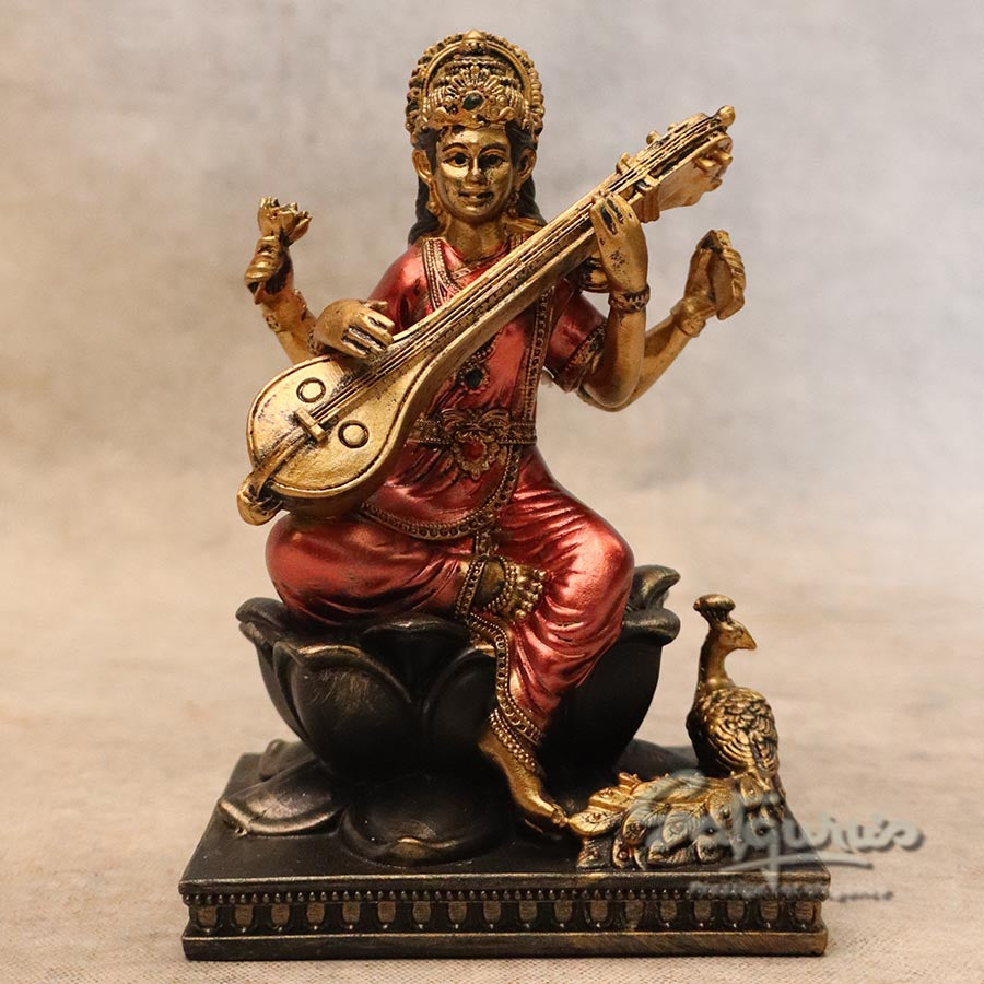 Small Lotus Base Saraswati Metallic Finish By Satguru's