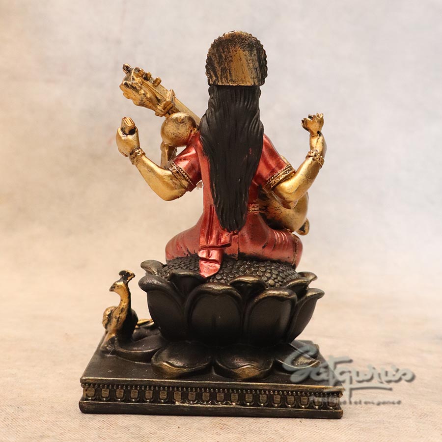 Small Lotus Base Saraswati Metallic Finish By Satguru's