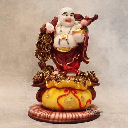 Standing Laughing Buddha Idol with Gold Ingot By Satguru's