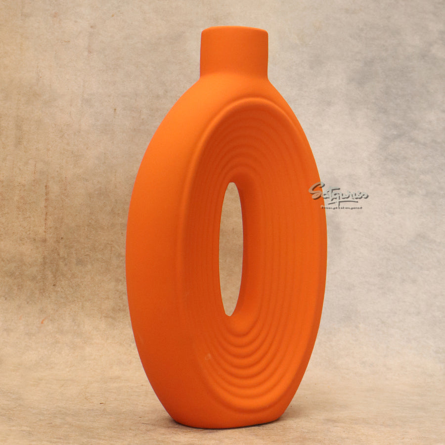 Orange Bottle Shape Ceramic Flower Vase By Satguru's