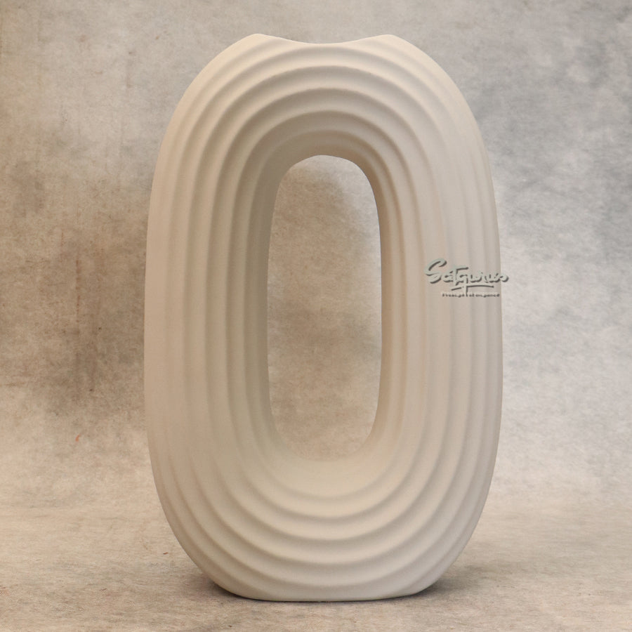 White Oval Shape Ceramic Flower Vase By Satguru's