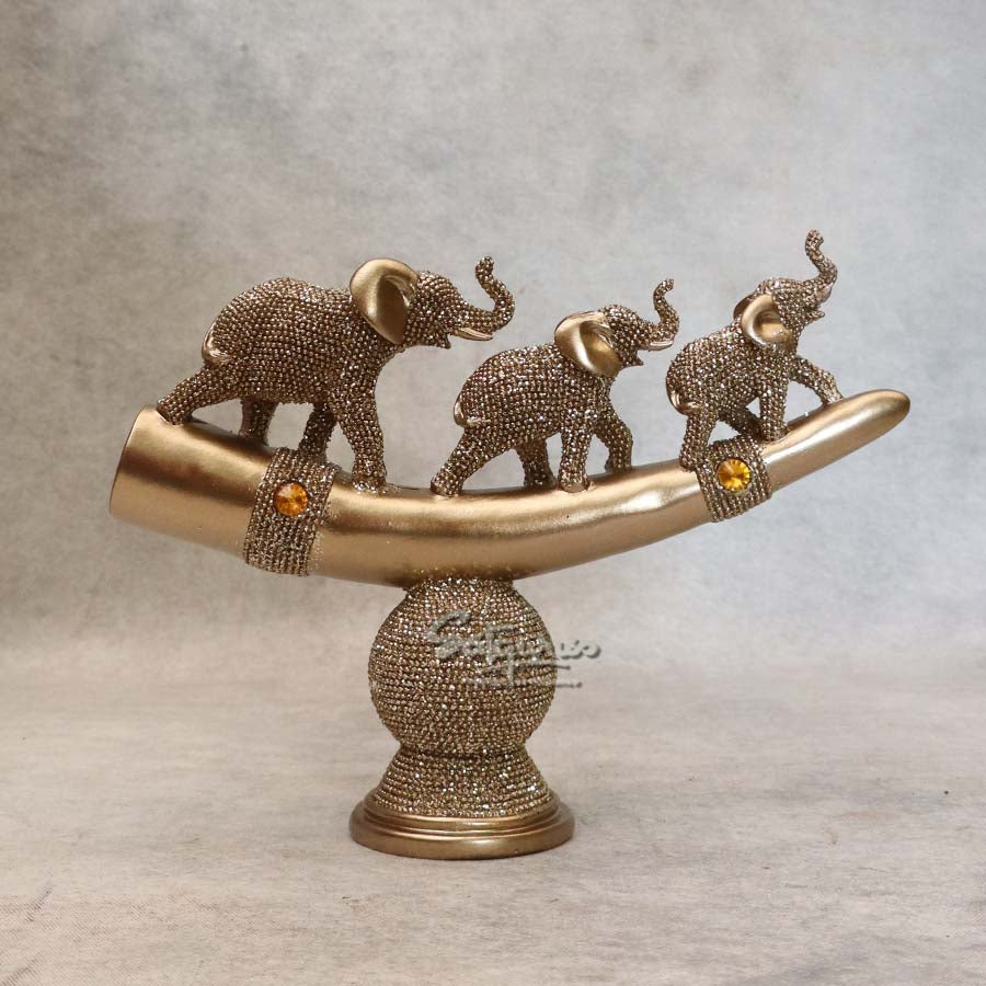 3 Elephant On Tusk ( Gold ) By Satguru's