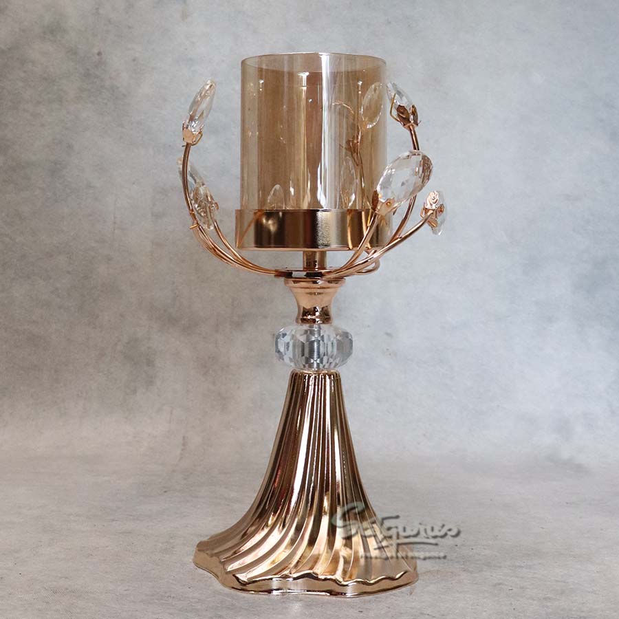 Gold Vine Candle Stand with Amber Hurricane Glass By Satguru's