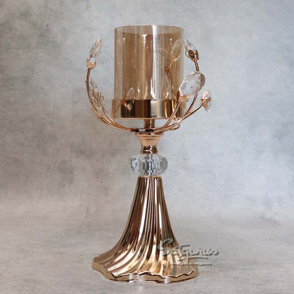 Gold Vine Candle Stand with Amber Hurricane Glass By Satguru's