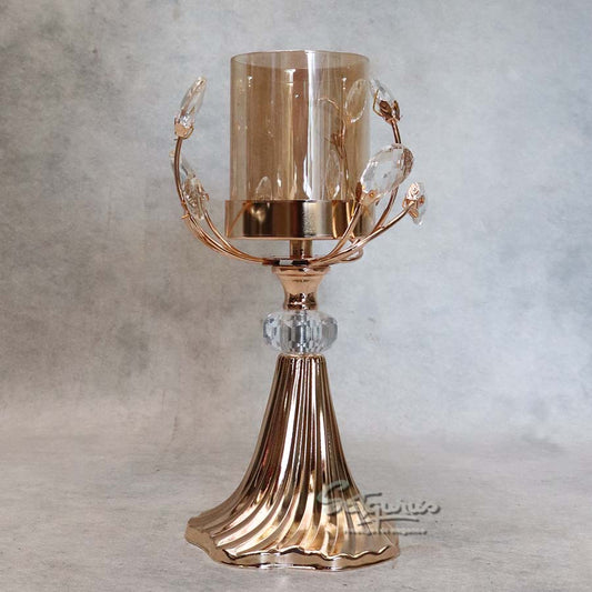 Gold Vine Candle Stand with Amber Hurricane Glass By Satguru's