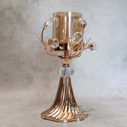 Gold Vine Candle Stand with Amber Hurricane Glass By Satguru's