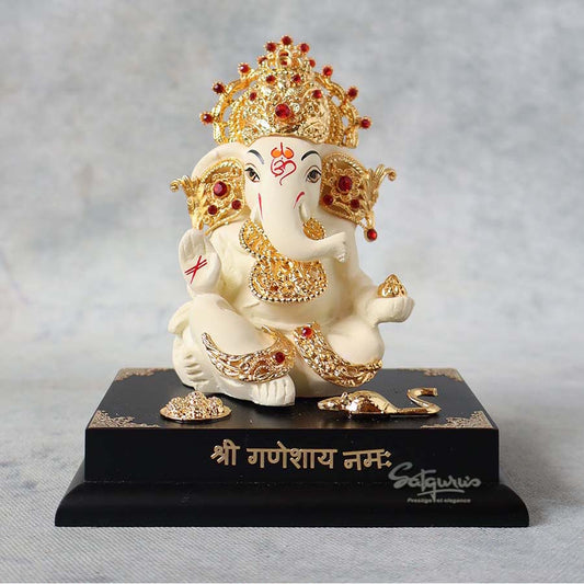 Ivory Lord Ganesha Idol On Base By Satguru's