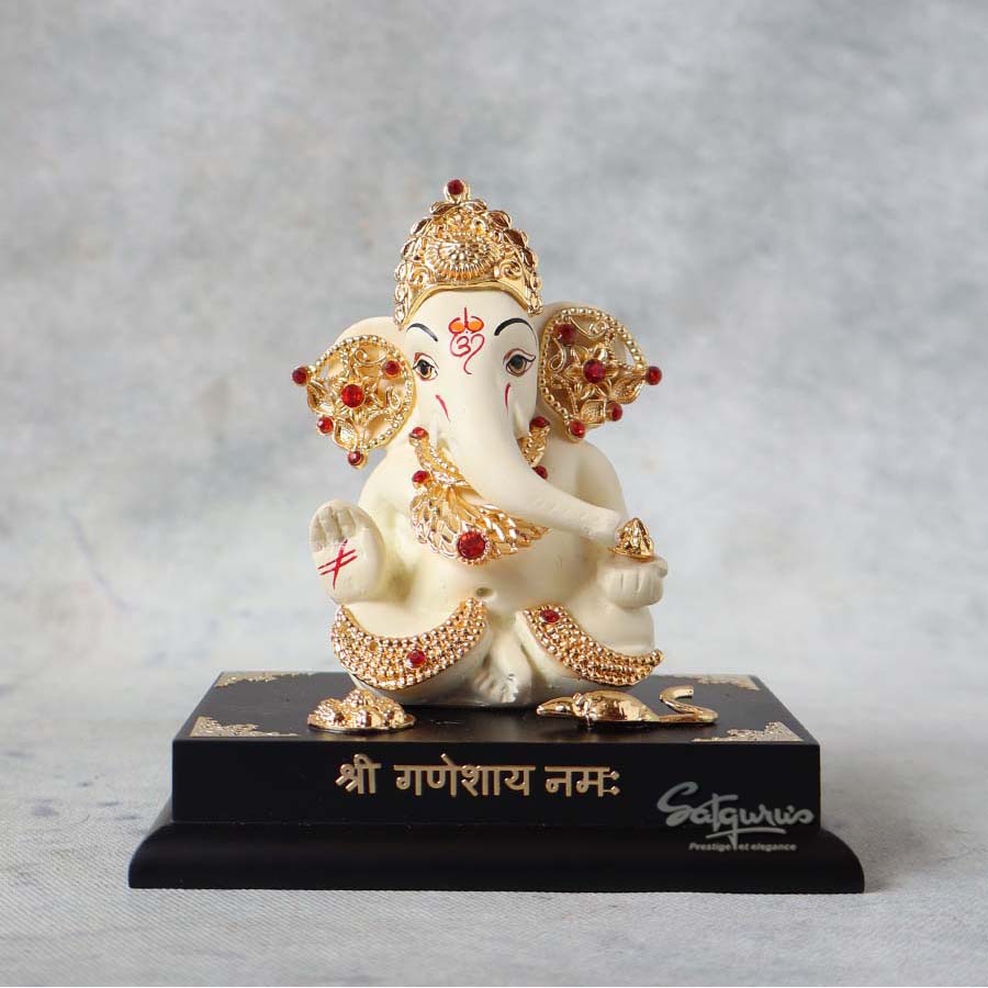 White Lord Ganesha Idol On Base By Satguru's