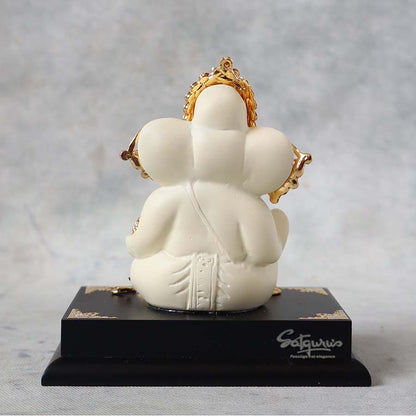 White Lord Ganesha Idol On Base By Satguru's