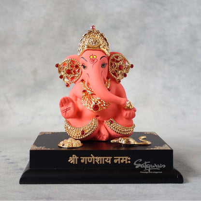 Orange Lord Ganesha Idol On Base By Satguru's