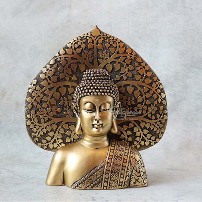 Lord Buddha Bust Sculpted With Scared Pipul Tree Leaf By Satguru's