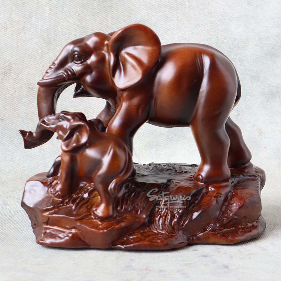 Elephant Mother and Child Sculpture By Satguru's