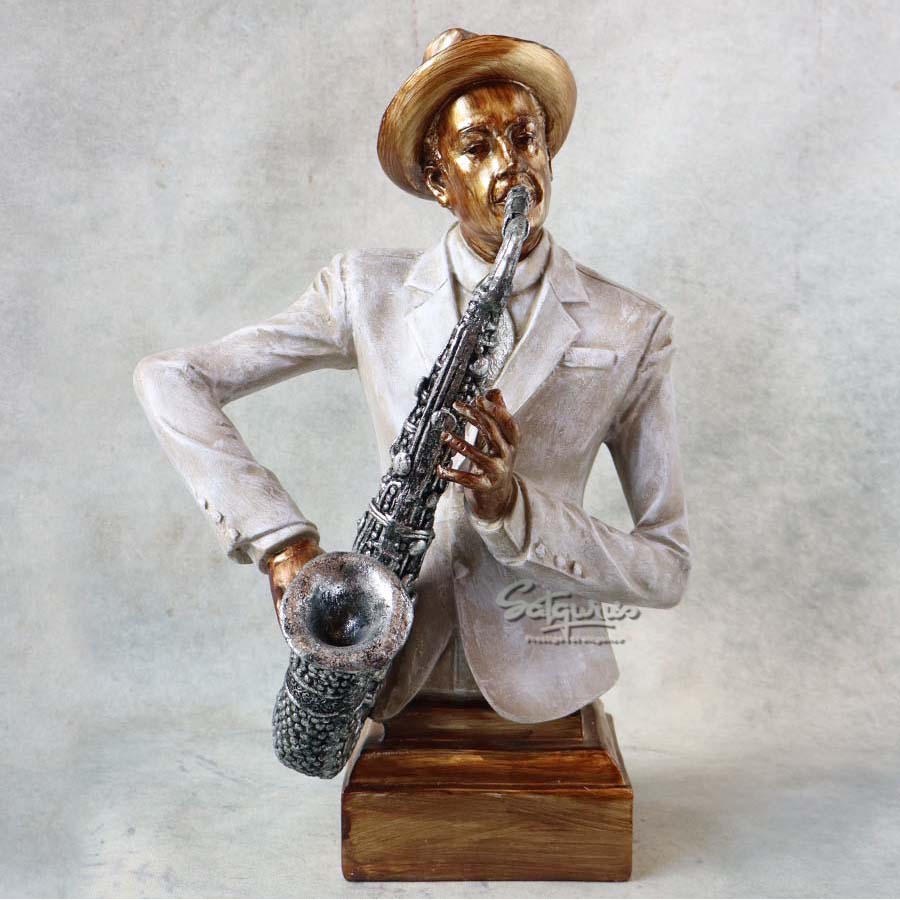 Vintage Male Jazz Saxophonist Bust Sculpture By Satguru's