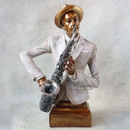 Vintage Male Jazz Saxophonist Bust Sculpture By Satguru's