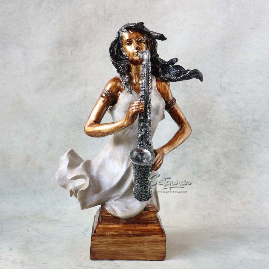 Modern Art Lady Saxophonist Table Top Statue By Satguru's