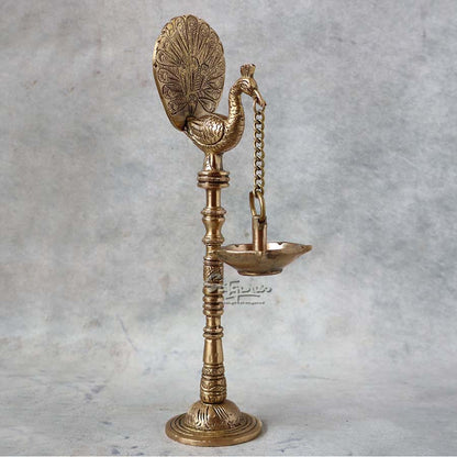 Brass Peacock Design Pillar Diya Stand By Satguru's