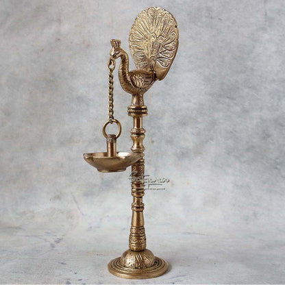 Brass Peacock Design Pillar Diya Stand By Satguru's