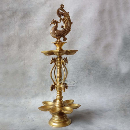 Brass Parrot Lamp With 5 Diya #A By Satguru's