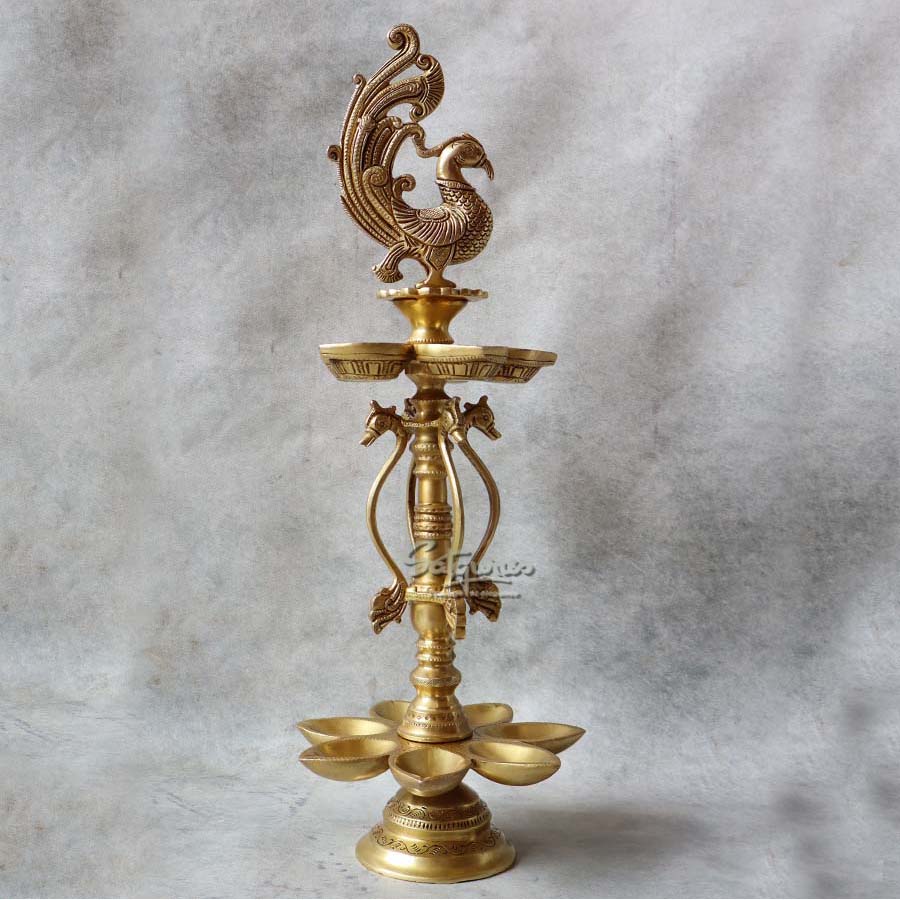 Brass Parrot Lamp With 5 Diya #A By Satguru's