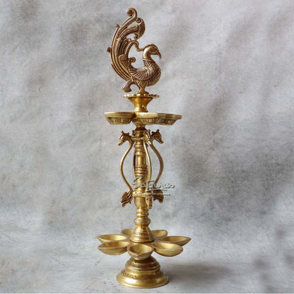 Brass Parrot Lamp With 5 Diya #A By Satguru's