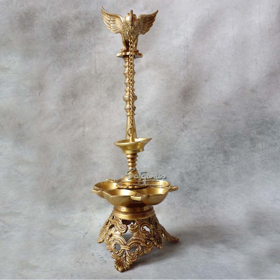 Brass Parrot Lamp With 5 Diya #B By Satguru's