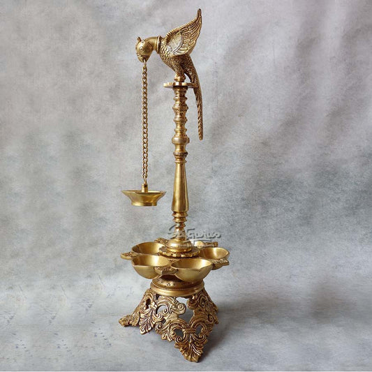 Brass Parrot Lamp With 5 Diya #B By Satguru's
