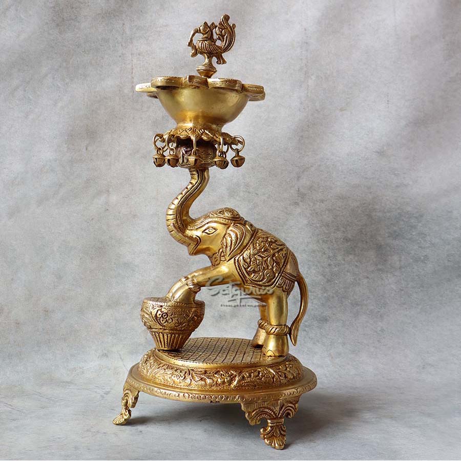 Brass Yellow Gold Annam Elephant By Satguru's