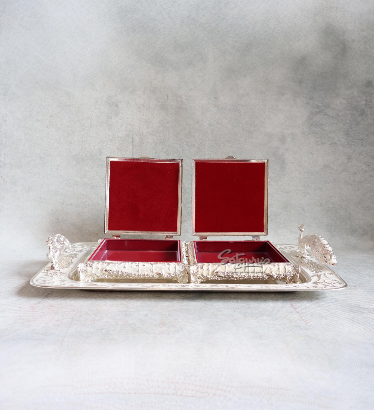Metal Peacock Tray With Box White By Satguru's