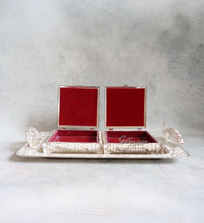 Metal Peacock Tray With Box White By Satguru's