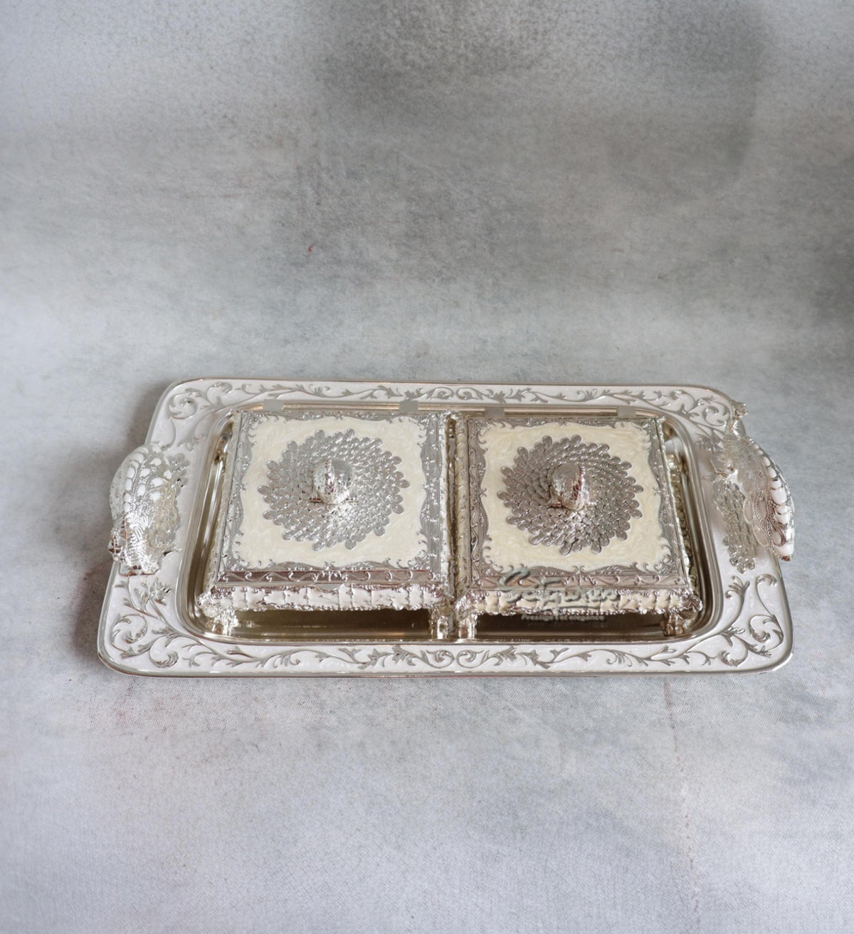 Metal Peacock Tray With Box White By Satguru's