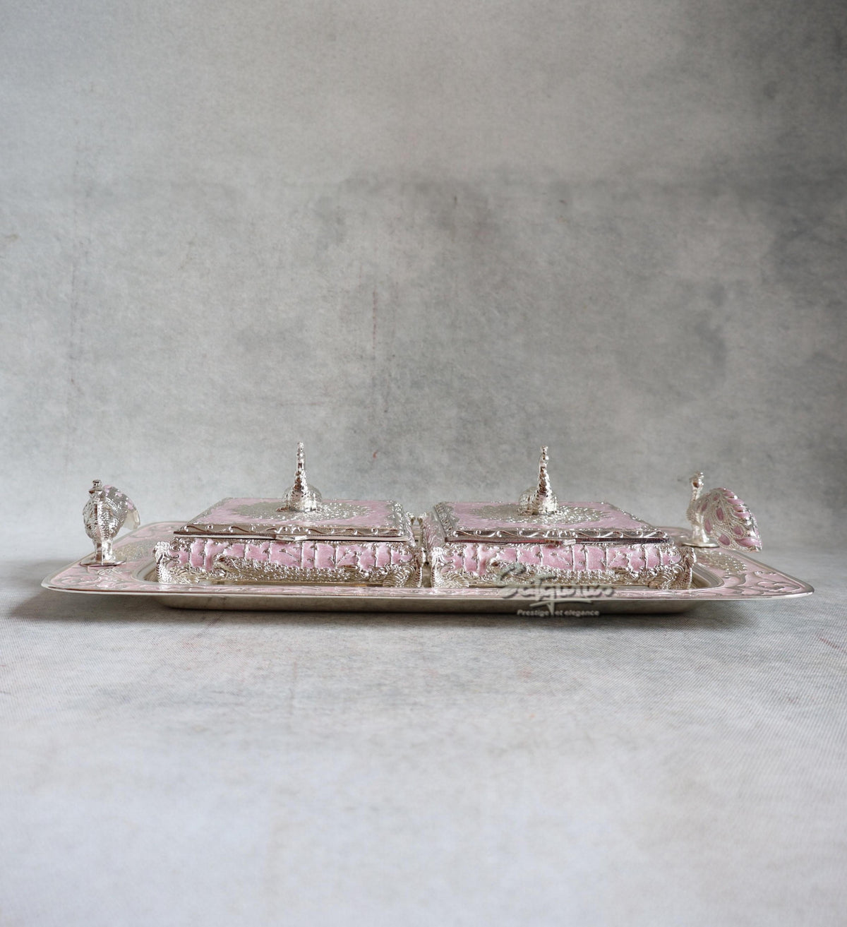 Metal Peacock Tray With Box Pink By Satguru's