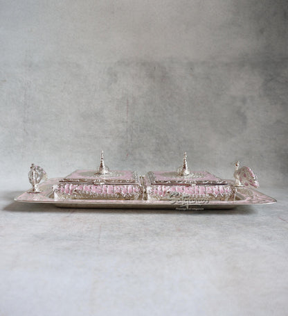 Metal Peacock Tray With Box Pink By Satguru's
