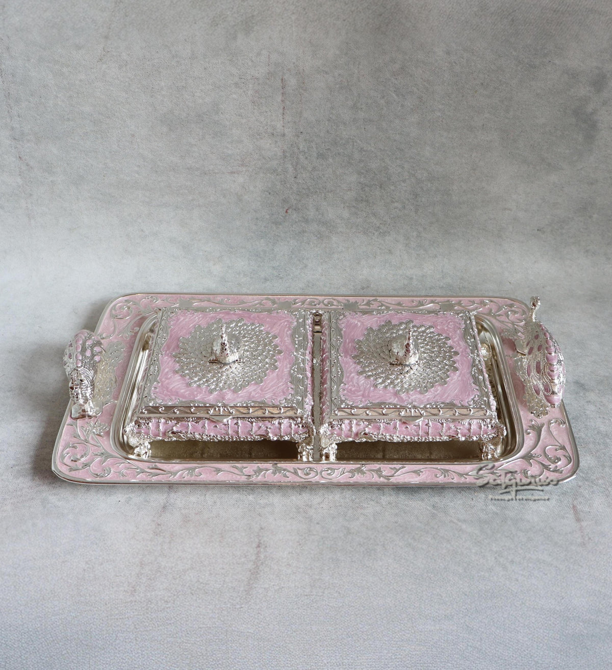 Metal Peacock Tray With Box Pink By Satguru's