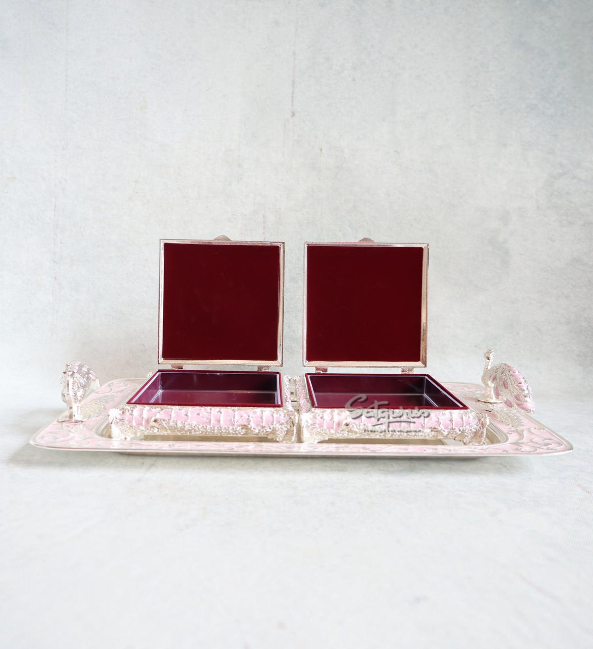 Metal Peacock Tray With Box Pink By Satguru's