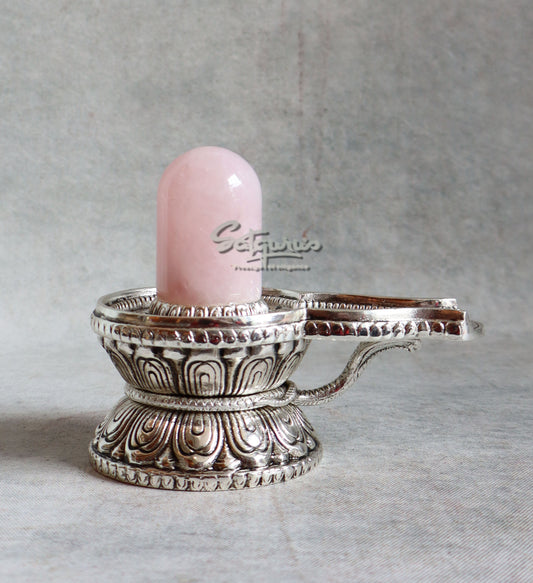 Metal & Rose Quartz Stone Shivling By Satguru's