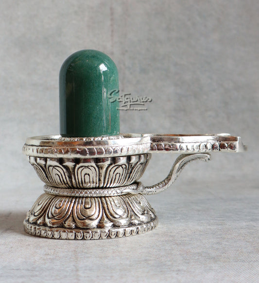 Metal & Green Aventurine Stone Shivling By Satguru's