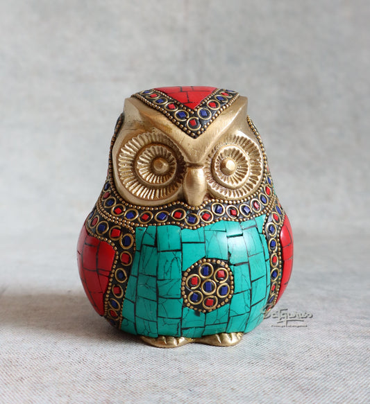 Brass Stone Work Owl Carved By Satguru's