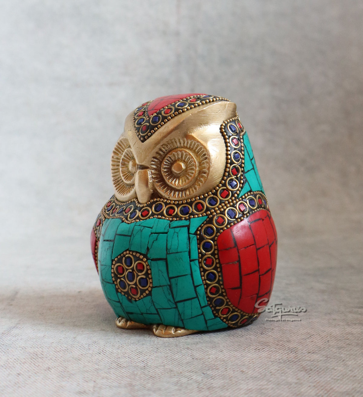 Brass Stone Work Owl Carved By Satguru's