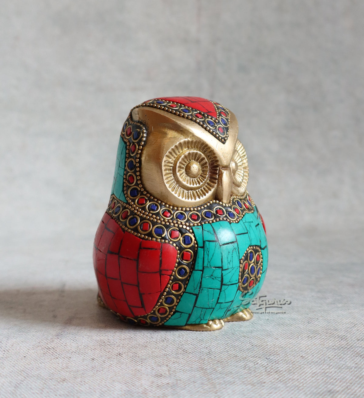 Brass Stone Work Owl Carved By Satguru's