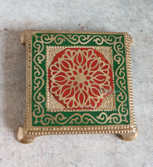 Brass Stone Work Chowki With Flower Carving By Satguru's