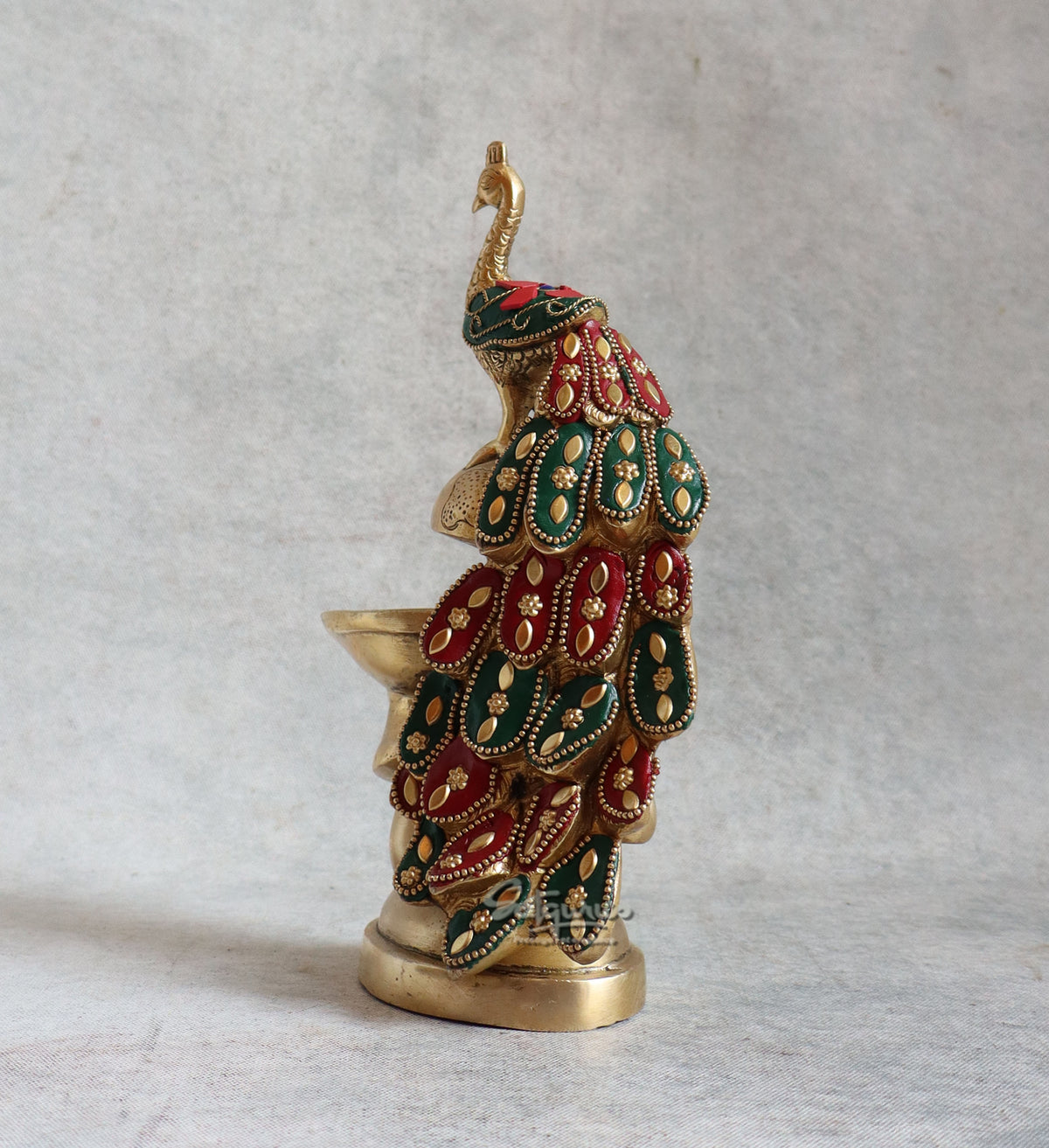 Brass Peacock Diya With Stone Work By Satguru's