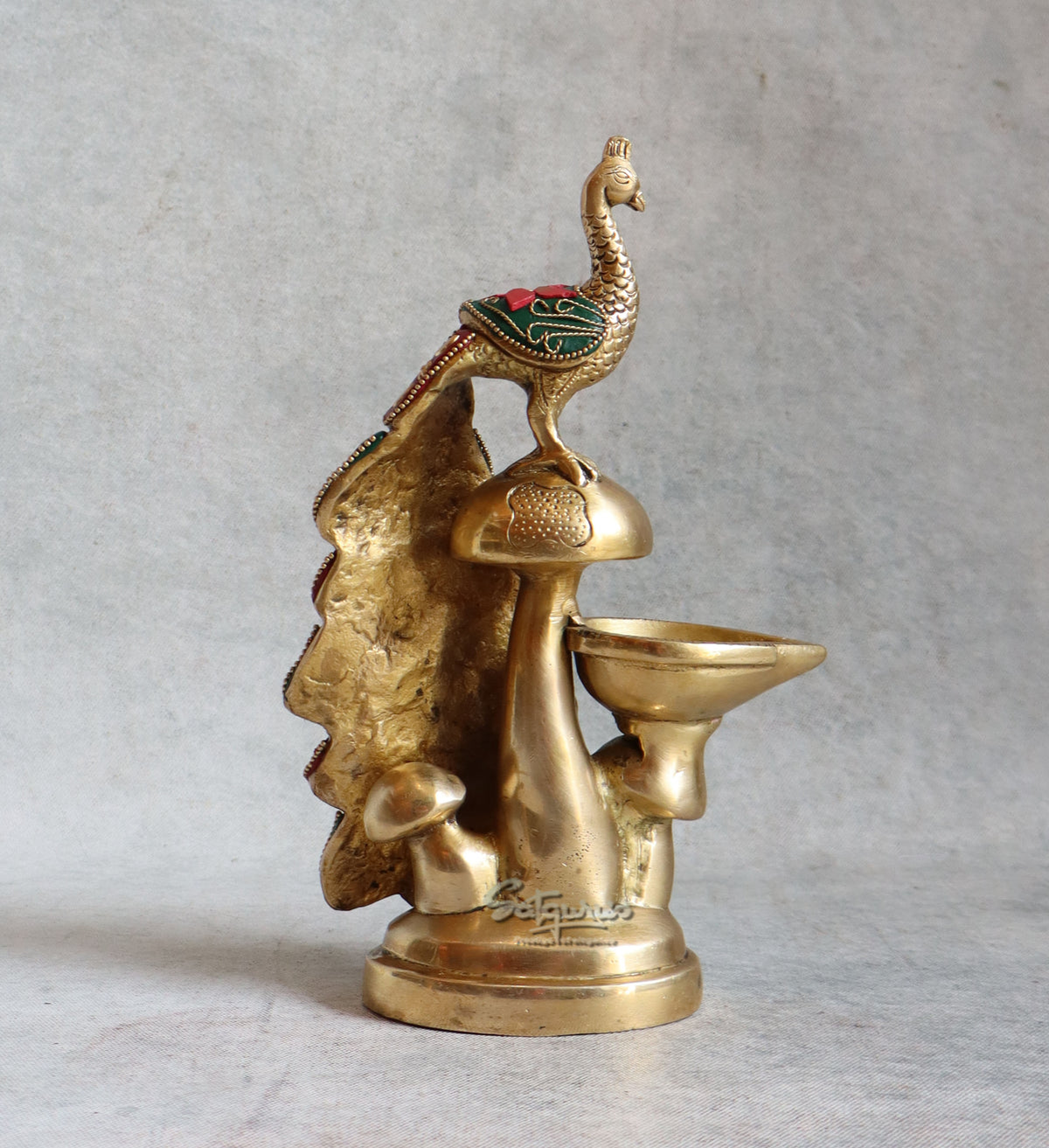 Brass Peacock Diya With Stone Work By Satguru's