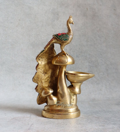 Brass Peacock Diya With Stone Work By Satguru's