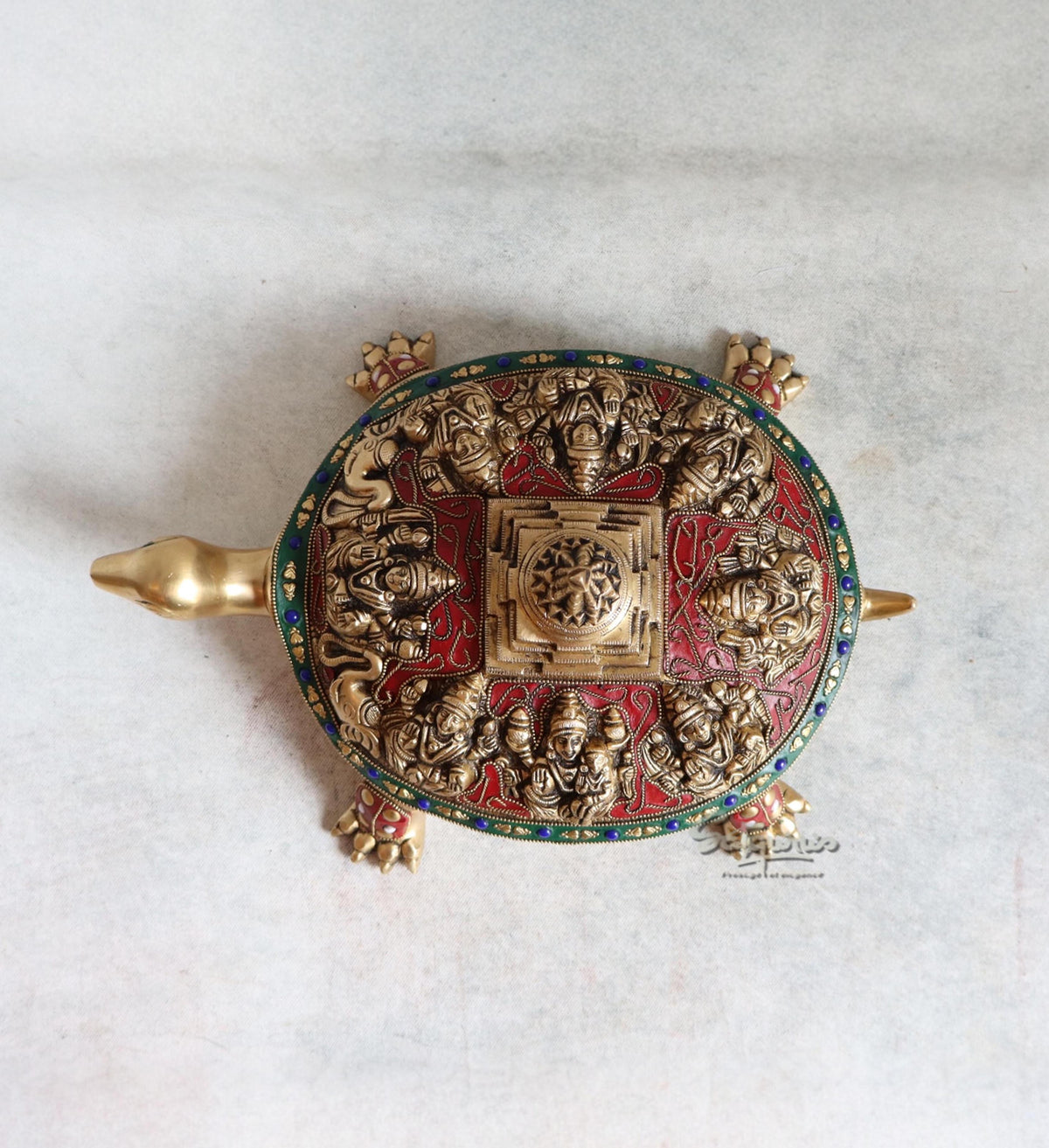 Brass Ring Stone Tortoise Shree Yantra By Satguru's